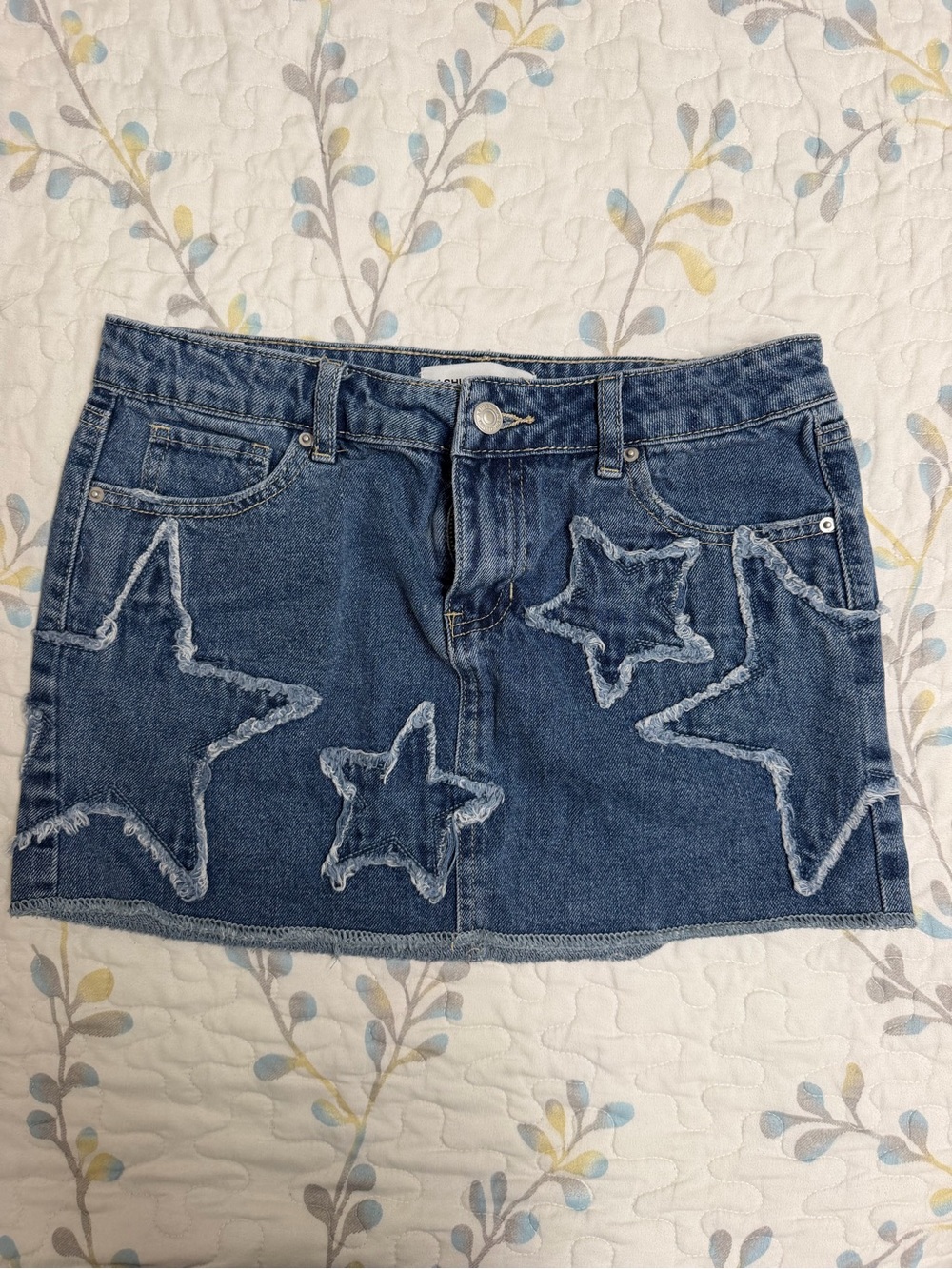 Ashley Mason Distressed Star Denim Mini Skirt - Blue